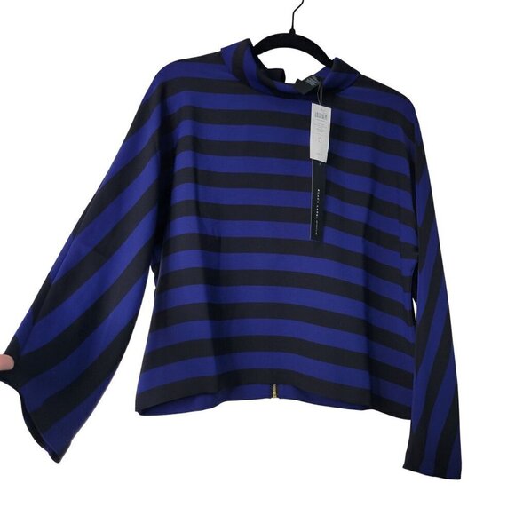 NWT Chico's Black Label Miter Stripe Top Blouse Black & Royal Blue Size S (0) - Picture 2 of 13